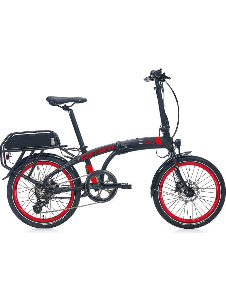 Carraro Ego 2.1 Elektrikli Bisiklet Katlanır Bisiklet siyah kırmızı